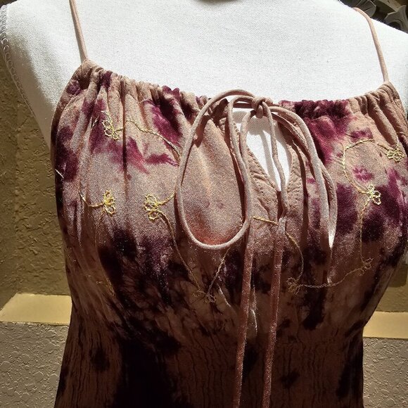 Fashion Terminal Tie-Dye Boho Spaghetti Strap Sundress W Embroidered Details S - Picture 8 of 11